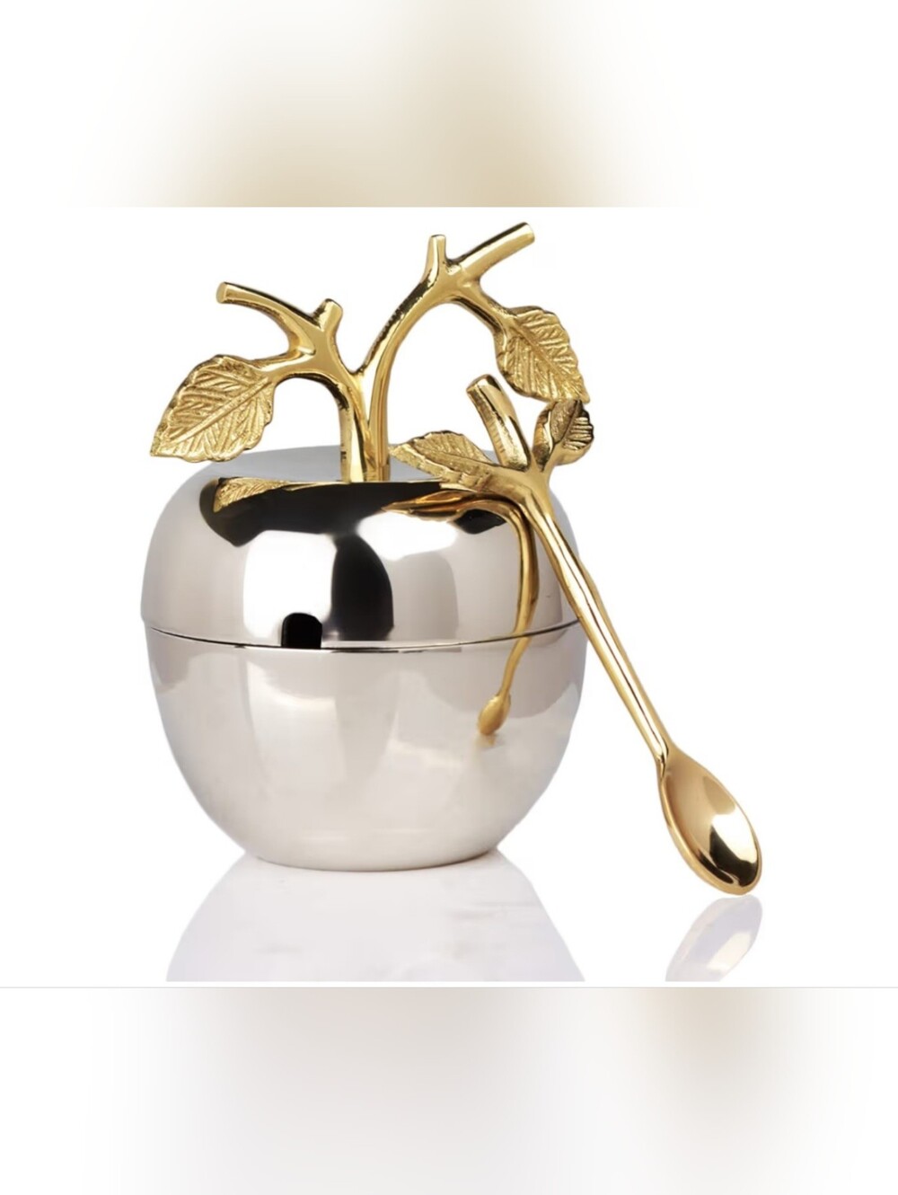 NEW Gute Gold & Silver Apple Sugar Bowl with Spoon - Elegant Home Dining Accent